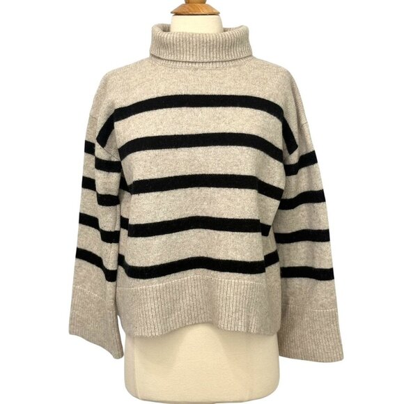 The Reset R Label Sweater Oatmeal Black Striped Wide Sleeve Wool Cashmere Size M - Picture 1 of 13